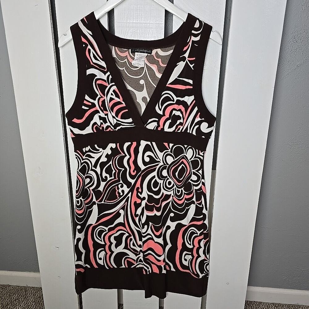City Triangles Sleeveless Floral Abstract Print V-Neck Brown‎ Pink Dress XL Y2K